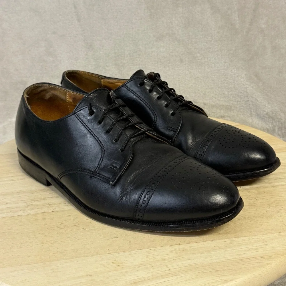 Cole Haan Mens Black Leather Cap Toe Brogue Derby Shoes Made in USA PM650 8C